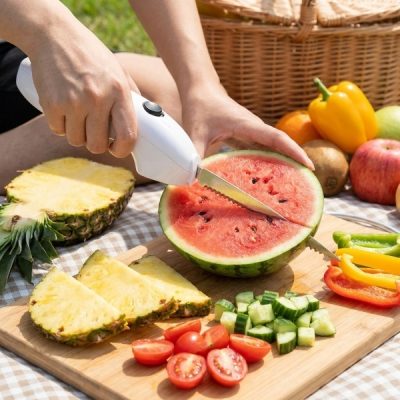 Cuțit electric fără fir – lame duble din oțel inoxidabil, 21 cm, friptură și pâine în câteva secunde | SLICETRON